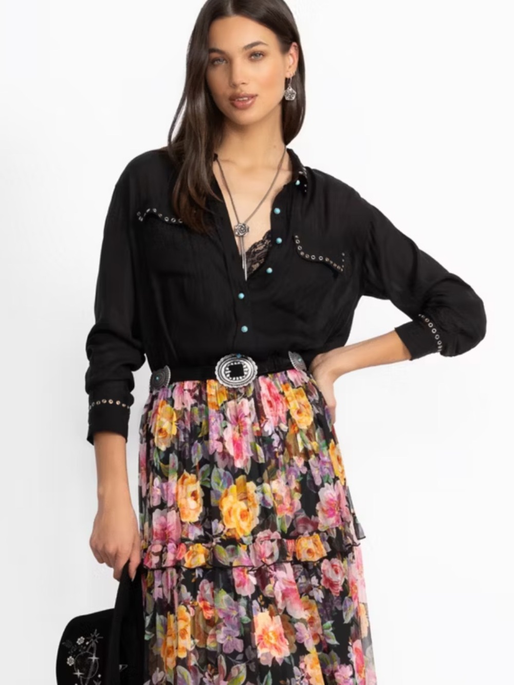 Johnny Was Sonia Double Pocket Shirt Black Size L